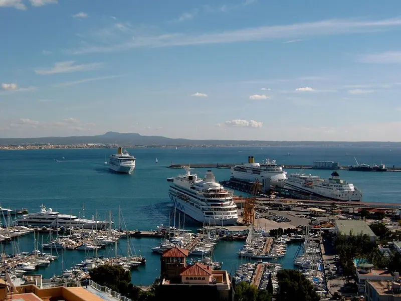 Ferry arriving at Palma de Mallorca port – end point of the overnight Barcelona–Mallorca crossing